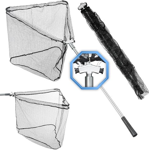 Q-Tac Kescher gummiert [mit Hammerkopf], Teleskop-Kescher Angeln, Angelkescher faltbar, Unterfangkescher, Raubfisch, Forellen, Karpfen (Länge: 270 cm)