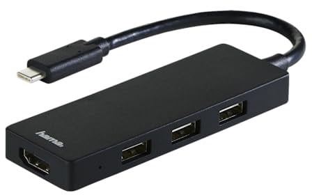 Hama USB-Type-C-Hub mit 3x USB-2.0 und 1x HDMI-Port (USB-Verteiler für Laptop/PC/Smartphone/Tablet mit USB-C-Anschluss, OTG-fähig, 3-fach USB, kompakt, passiv) USB Mehrfach-Stecker/Mehrfach-Adapter