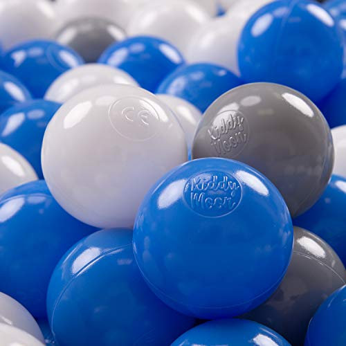 KiddyMoon 100 Bolas/7Cm Bolas Colores De Plástico para Piscina para Niños, Gris/Blanco/Azul