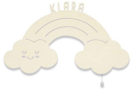 hellomini Personalisierbares LED-Nachtlicht mit Name für Kinder & Babys | Holz-Wandlampe | Schlummerlicht mit Motivwahl – Geschenk zur Geburt & Taufe (Rosa der Regenbogen)