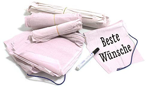 YAKEBA | Wunschfahnen Perlmuttweiß/Flieder | 100% Baumwolle | 5,00 Meter | 20 Fähnchen weiß (je 21x25) | Wimpelkette Weiß Stoff
