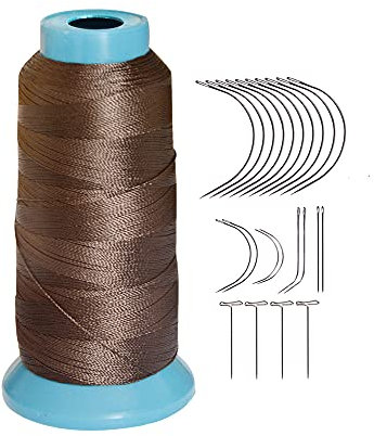 Overlockgarn 1500 Yards Nähgarn + 12 Stück 9 cm C Nadeln/gebogenes Haar Nadeln zum Nähen (dunkelbraun)