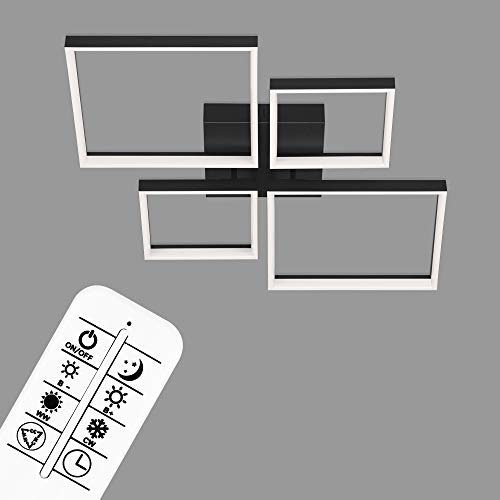 Briloner Leuchten - LED Deckenleuchte, Deckenlampe dimmbar, inkl. Fernbedienung, Farbtemperatursteuerung, Nachtlichtfunktion und Timer, Schwarz, 40 Watt, 4.400 Lumen, 660x660x90mm (LxBxH), 3015-015