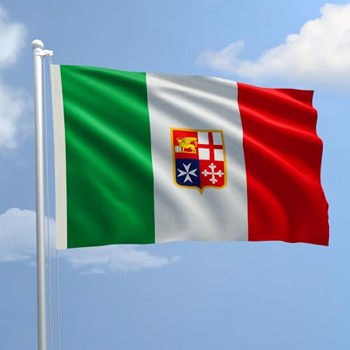 Bandiera MARINA MERCANTILE SENZA CORONA 25x40 cm in poliestere NAUTICO 115 gr/mq con doppia piega perimetrale, corda e guaina. Trattamento FLAME RETARDANT B1 adatto sia IN/OUT DOOR - MADE IN ITALY