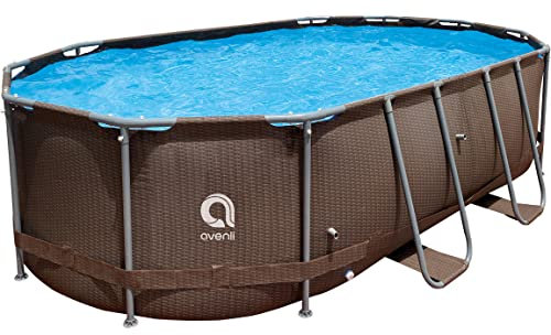Avenli Pool 427 x 275 x 100 cm Frame Stahlrahmen Aufstellpool ohne Pumpe braune Rattanoptik Framepool Swimming oval Schwimmbecken Ersatzpool