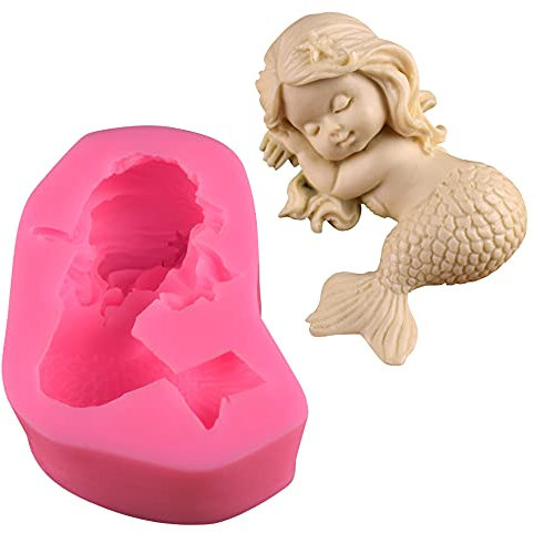 Trsnzul Molde de Silicona de Sirena 1 Pieza Molde de Sirena Molde de Silicona 3D Molde de Jabón de Silicona Moldes Silicona Reposteria para Jalea Chocolate Fondant Decoración de Pasteles Rosa