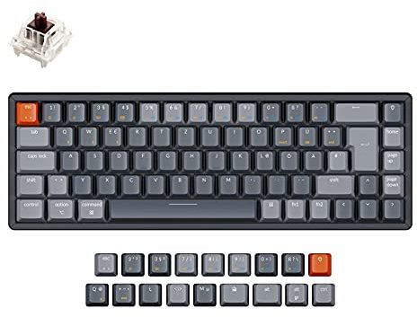 Keychron K6 Kabellose Bluetooth/USB-Kabelgebundene mechanische Gaming-Tastatur, 68-Tasten-Kompakt Deutsches ISO-DE Layout RGB-LED-Hintergrundbeleuchtung N-Key-Rollover-Aluminiumrahmen Braun Schalter