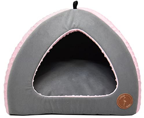 Z4L WauWau Hundehöhle/Katzenhöhle/Bella grau Velvet/rosa Minky 50cm x 50cm