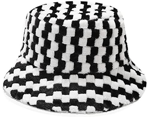 JFAN Fischerhut Unisex Lächelndes Gesicht Damen Unisex Winter Warm Plüsch Eimer Hut Draussen Gitter One Size