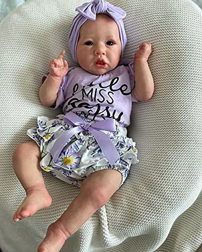 Enjoy with Love 55CM Reborn babypuppe Saskia beliebte Neugeborene Puppe lebensechte weiche kuschelige Baby sammelbare kunstpuppe (Cloth Body)