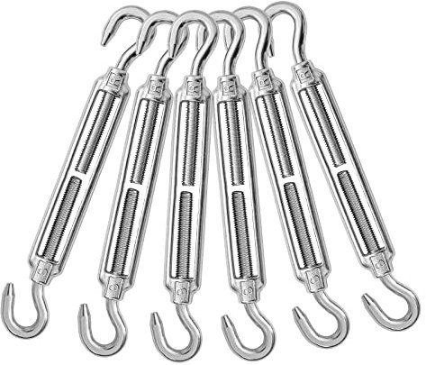 Jamiikury Lot de 6 tendeurs à crochet M8 en acier inoxydable 304 pour câbles de garde-corps (M8, crochet et crochet)