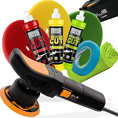 detailmate Polier Set: Liquid Elements T2000V3 Poliermaschine + Garage Freaks Made by menzerna Auto Polituren 250ml & Polierpads 150mm + 3M Band + Poliertuch - Profi Politur für Auto & Motorrad Lack