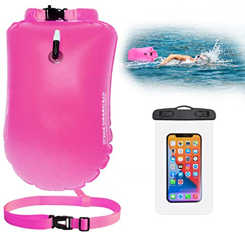 Schwimmboje,20L Trockensack Boje Schwimmen Aufblasbare mit Wasserdichter Handytasche,Swimming Buoy für Erwachsene Freiwasserschwimmen Triathlon Bootfahre Schnorcheln Ausbildung Zubehör,Swim Bubble