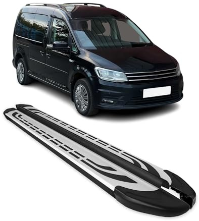 OMAC Trittbretter Seitenschweller Seitenbretter kompatibel mit VW Caddy Maxi 2003-20 Alu Schwarz-Silber