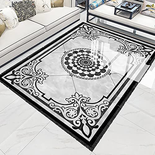 PVC Selbstklebender wasserdichter 3D-Bodenaufkleber Schwarz Weiß Grau Teppich Wohnzimmer Schlafzimmer Boden Wandbild Tapete,300cmX210cm