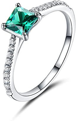 GemKing RUJ010E-1-11 S925 Sterling Silver Ring 112A Nano Emerald SQ5*5-1 Women's Ring Weight:2.02g
