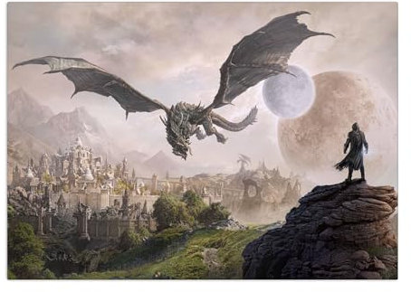 Displate Offiziell Elder Scrolls Skyrim MetallPoster Magnetische Befestigung Inklusive Lizenziert Bilder Hochwertiges Poster The Elder Scrolls Online Horizontal - Dragon Encounter Poster 45 cm x 32 cm