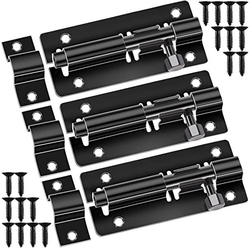 Door Lock Bolts Gate Bolt 3Pcs (4'') 100mm Heavy Duty Door Security Bolts Barrel Slide Latch Lock Stainless Steel Garden with Screws for Bathroom Shed Door Yard Garage Gates (Black)