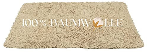 QOENIQ Badematte 100% Baumwolle Badematte 120 x 70 cm Badvorleger Badteppich rutschfest (Beige)
