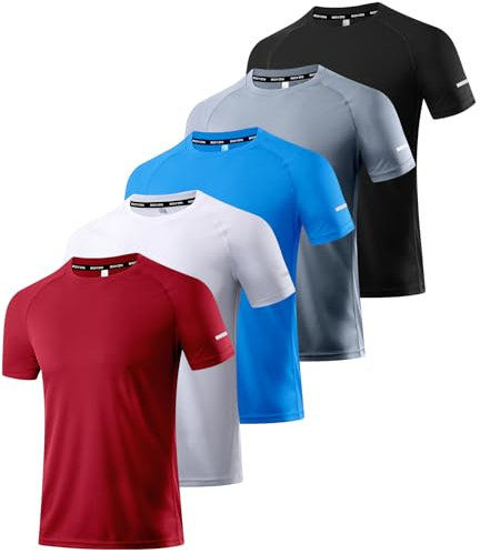 5 Pack Sport Tshirts Herren T-Shirt Schwarz Kurzarm Funktionsshirt Sport Shirt Schnelltrocknend Atmungsaktiv Sportshirt Sommer Outdoor Gym Workout Running Shirts Fitness Oberteil für Men 5P01-L