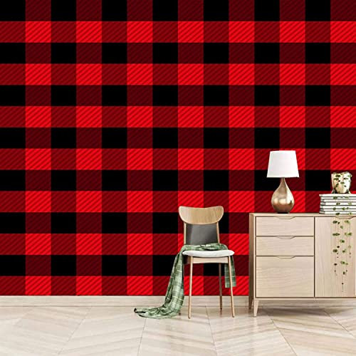 Wall Mural Wallpaper, 3D Black and Red Squares Self-Adhesive Peel and Stick Wallpaper for Living Room Bedroom Tv Background Office Restaurant Motif Room Removable Wall Photo 140x70 cm