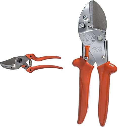 Original LÖWE 8 Profi Amboss Gartenschere 8.107 mit Bypass Geometrie - scharfe handliche Schere mit Stahl-Klinge Antihaftbeschichtung & ergonomisch geformte Griffe & 1 Profi Amboss-Gartenschere 1.104