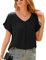 Yuson Girl T-Shirt Femme Été Chic T-Shirts Blouse Chemisiers d'été en Mousseline Élégants Tops pour Femmes à Manche Courte Couleur Unie Col V Loose Shirt(Noir, L)