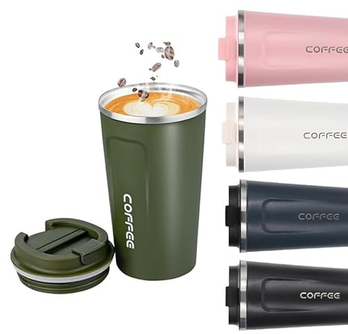 KISUOMAOYI Travel Mugs, Insulated Coffee Cup with Leakproof Lid - Reusable Coffee Cups Travel - Car Coffee Cup - Stainless Steel Thermal Mug for Hot and Cold Coffee Water and Tea.380ml(Green)