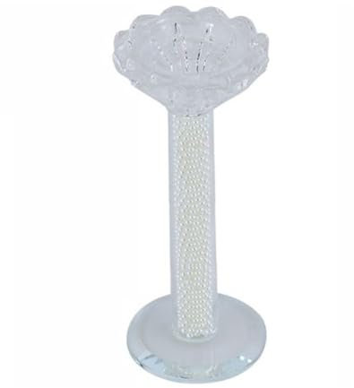 OISE ART STORE Trade Shop - Porta Candela Vetro Perle Candeliere Idea Regalo Bomboniera Cristallo 14x5.8 Cm