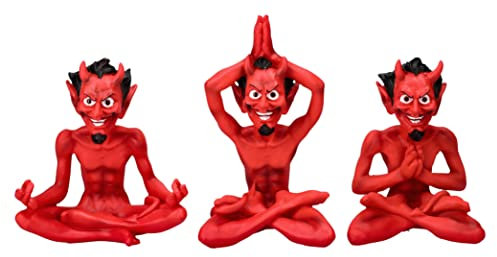 Pacific Giftware Teufel Figuren beim Yoga - 3er Set aus handbemaltem Kunststein (Polyresin)