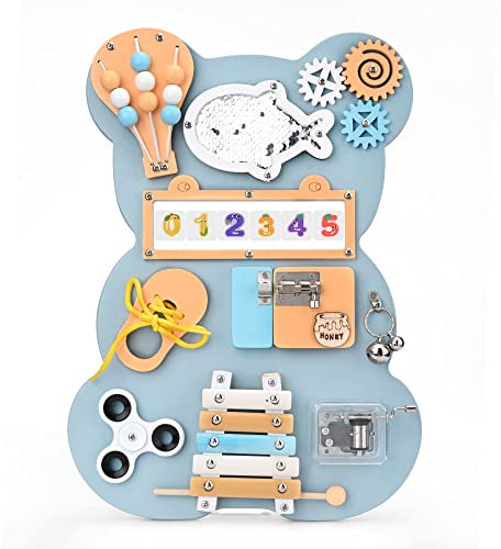 Yontwe Busy Board Montessori Spielzeug Sensorisches Spielbrett Feinmotorik Lernen Handgefertigte sensorische Aktivitätstafeln aus Holz Früherziehungsspielzeug Activity Board