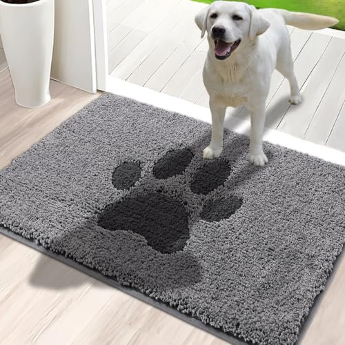 Fußmatte für den Innenbereich, Hundematten für schlammige Pfoten, super saugfähig, flaches Profil, Eingangsteppich mit rutschfester Unterseite, waschbar, Schmutzfangmatte für Schuhe, 61x91.4 cm, Grau