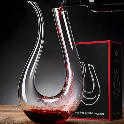 Wine Decanter, Hand Blown Lead-Free Crystal Glass Red Wine Decanter, 45oz U-Shape Wine Decanter, Wine Decanter with Aerator for Women and Men, Wine Gifts for Christmas, Birthdays