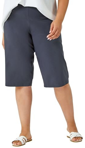 Roman Originals Knee Length Shorts for Women UK - Ladies Cropped Capri Stretch Bengaline Pants Crop Trousers Summer Legging Lounge Essentials Elasticated Casual Clothes - Grey Plus - Size 22