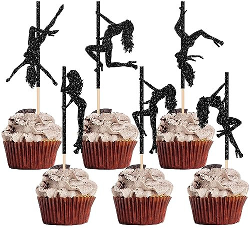 30 Stück Pole Dance Mädchen Cupcake Toppers Glitzer Pole Dancing Tortendeko Pole Dancers Kuchen Deko für Bachelorette Hochzeit Brautparty Geburtstag Party Cupcake Dekorationen