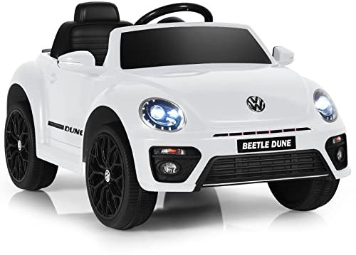 COSTWAY VW Beetle Elektroauto für Kinder, Kinderauto Elektro mit Musik und 2 Beleuchtungsmodi, inkl. 2,4G Fernbedienung, Elektrofahrzeuge für Kinder ab 3 Jahre (Weiß)
