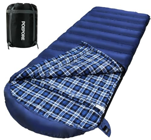 Poepore Schlafsack Outdoor Winter für Erwachsene Extra Breit 3-4 Jahreszeiten XXL Schlafsäcke Warmer Baumwolle Flanell Deckenschlafsack beim Camping Wandern Abenteuern 230 * 100CM Navy Blau