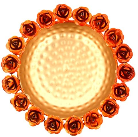 Metal Urli Bowl Diwali Diya Decoration for Tea Lights Floating Candles Flowers Holder Rose Urli Traditional Indian Festival Navratri Decorative for Home Wedding Table Décor Gift (Orange - Medium)