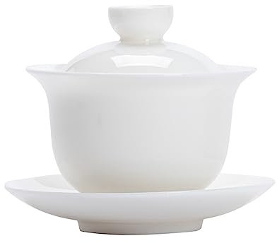 Weiße Porzellan-Teeschale mit Deckel, großes Kung-Fu-Haushaltstee-Set, Teetasse, Mund glatt (D 9,3_11,5 cm)