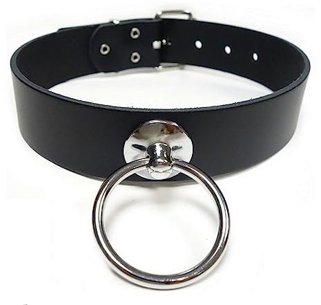 Gletscherlicht Halsband mit O-Ring 35mm, Giant O-Ring in Farbe Silber - Lederhalsband mit Ring der O, Choker aus Leder Schwarz SM Sub Bottom Halsband, Modeschmuck