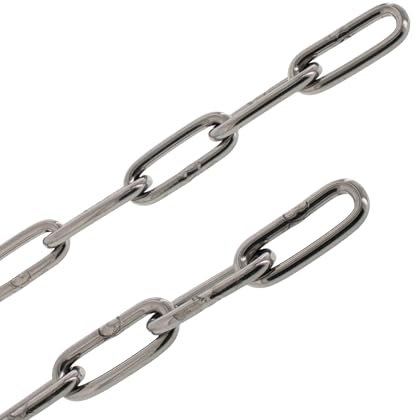 ToniTec Edelstahlkette 6mm langgliedrig Gliederkette 5m nach DIN 763 Kette aus Edelstahl mit 200kg Tragkraft