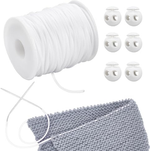 NBEADS 55 Yards/50m Gummischnüre zum Nähen, 2mm Maschenhaltekordeln Maschenhalter Mit 6 Stück 0.55 cm Loch Kordelstopper Zum Halten von Maschen Armbändern Halsketten Perlen, Weiß