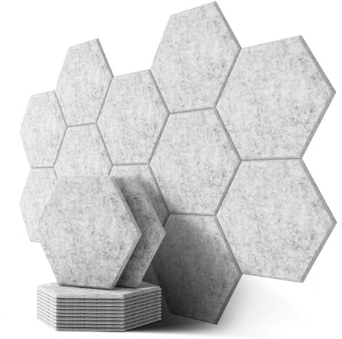 Hexagon Akustikplatten, Schalldämmung Wand, 12 Stück, Hohe Dichte Akustikpaneele für Decken-/Tür-/Wanddekoration und Akustische Behandlung, Schallschutzplatten (30x26x0.9cm)