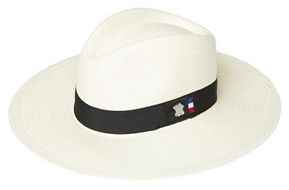 Chapeau avec Drapeau français. Fabrication entièrement Artisanale, réalisée à la Main. Chapeau pour Homme. Bonnet pour Femme. (FR/ES, Numérique, 61, Bord Large–Blanc cassé)