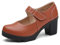 DADAWEN Women's Mary Jane Pumps Platform Mid Block Heel Dress Court Shoes Tan 7.5 UK