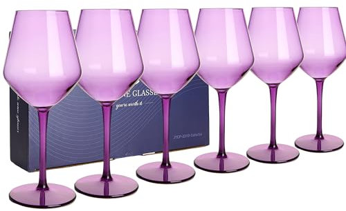 HAHASHOW Unzerbrechliches Camping Weingläser Bunt, 6 Stück 440ml Tritan Kunststoff Weingläser Set Schwimmende für den Pool Party, Violett