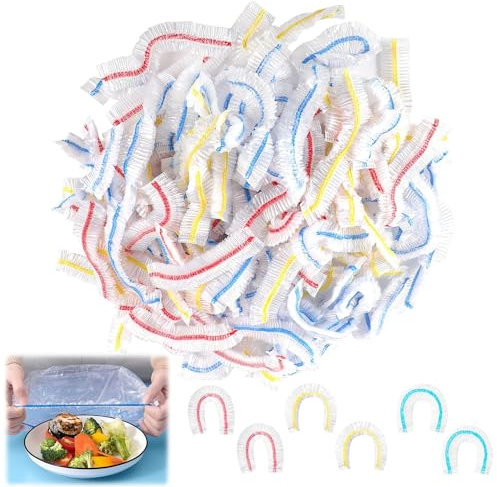 Reusable Food Covers - 100pcs Stretchable Plastic Wrap for Bowls, Jars, & Cups - Elastic Food Storage Wraps, Transparent Preservation Bags