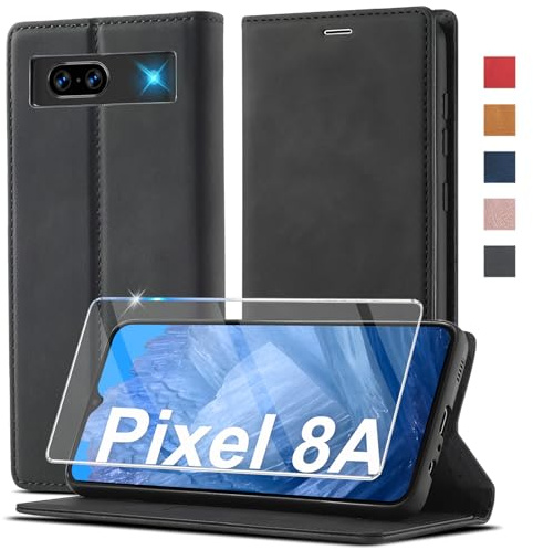 Ailicici für Google Pixel 8A Hülle Leder, Mit Schutzfolie, Handyhülle für Google 8A Klapphülle Klappbar Flip Standfunktion Kartenfach Wallet Case Cover Schutzhülle für Google Pixel 8A Holster