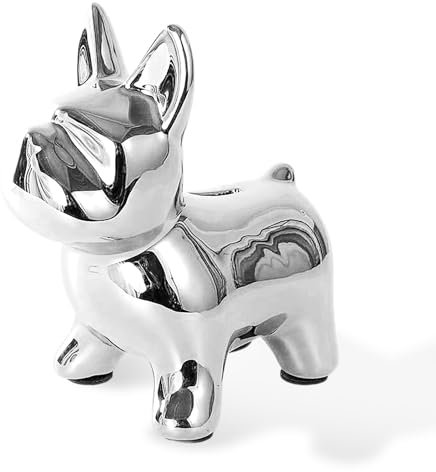 Spardose Kinder aus Keramik, Niedliche Hundespardose, Spardose Kinder, Beste Geburtstagsgeschenke Heimdekoration(Silbrig)