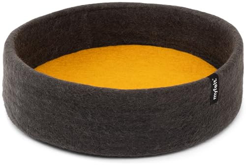 myfelt Kuno Schurwolle-Hundekorb, Anthrazit mit ockergelbem Inlay, 40 x 13 cm